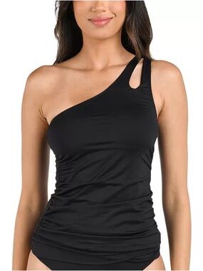 La Blanca One Shoulder Tankini Top Black Size 12 NWOT